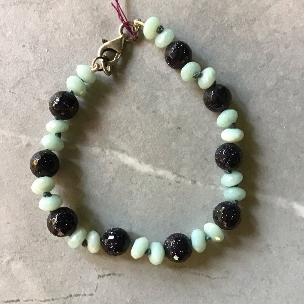 Amazonite and Sunstone Beaded Bracelet